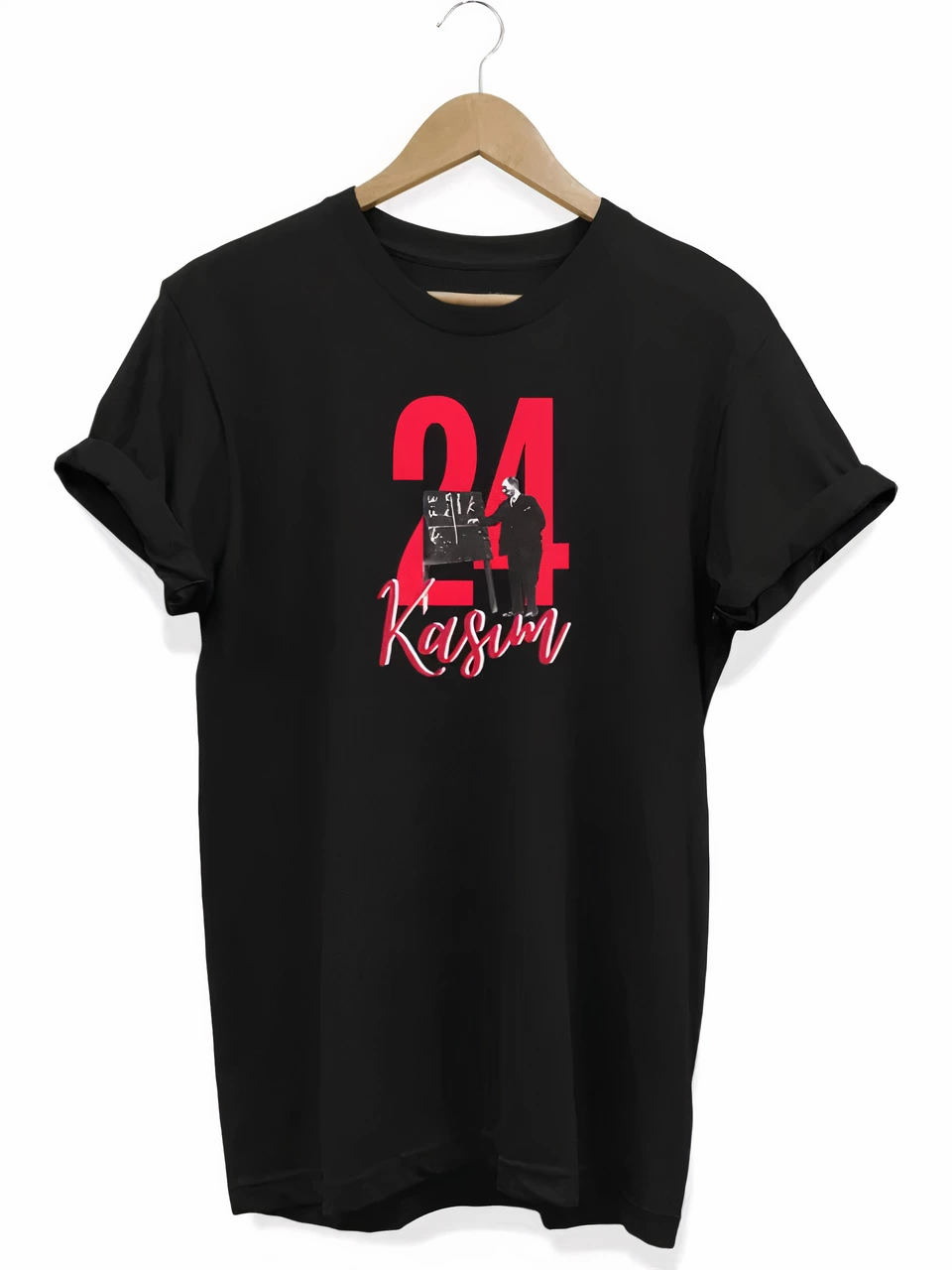 24 Kasım Öğretmenler Günü Öğretmen Hediyesi Baskılı Oversize T-shirt – Siyah