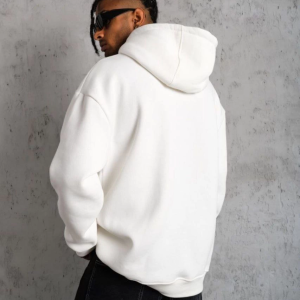 Erkek 3 İplik Pamuklu Kapüşonlu Cepli Düz Oversize Hoodie Sweatshirt – Beyaz