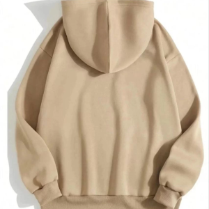 Kadın Kapüşonlu Kanguru Cepli 3 İplik Pamuklu Düz Hoodie Sweatshirt – Bej