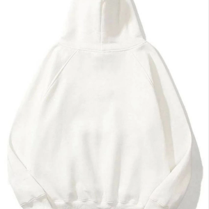 Kadın Kapüşonlu Kanguru Cepli 3 İplik Pamuklu Düz Hoodie Sweatshirt – Beyaz