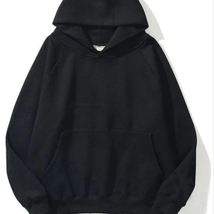 Kadın Kapüşonlu Kanguru Cepli 3 İplik Pamuklu Düz Hoodie Sweatshirt – Siyah