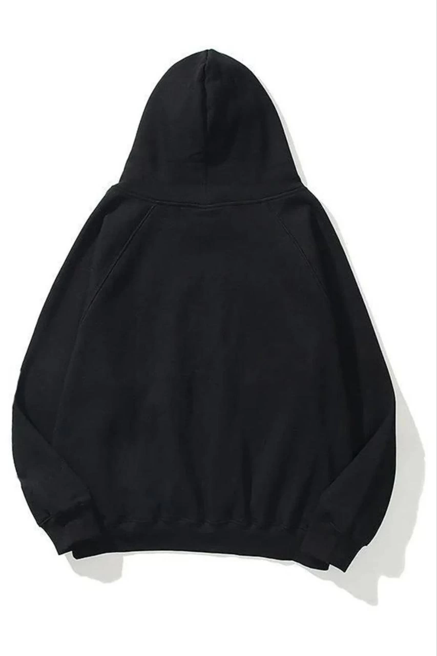 Kadın Kapüşonlu Kanguru Cepli 3 İplik Pamuklu Düz Hoodie Sweatshirt – Siyah