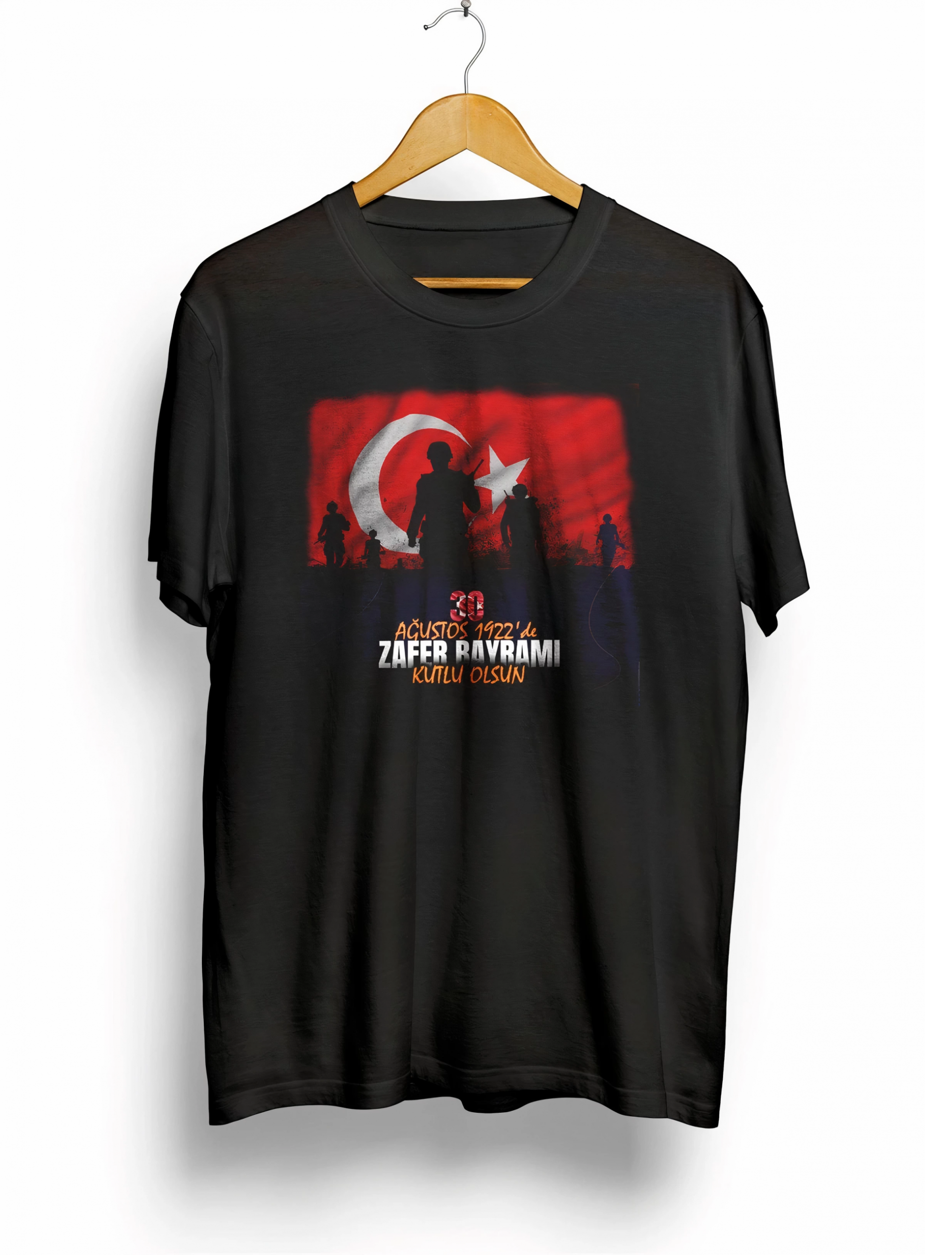 30 Ağustos Zafer Bayramı Atatürk Baskılı Oversize Bisiklet Yaka T-shirt – Siyah