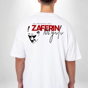 30 Ağustos Zafer Bayramı Ön Arka Baskılı Oversize Bisiklet Yaka T-shirt – Beyaz