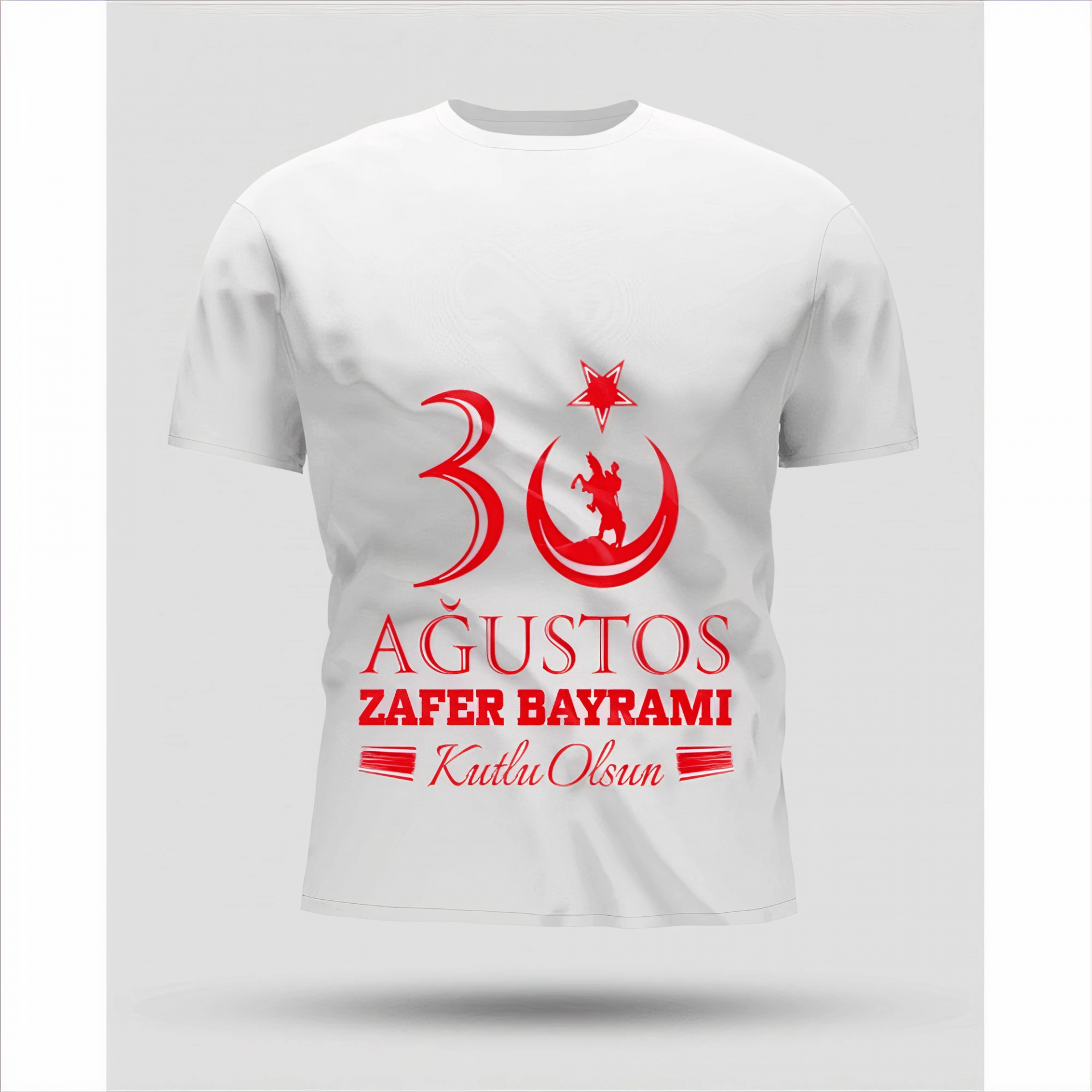 30 Ağustos Zafer Bayramı Baskılı Oversize Bisiklet Yaka T-shirt – Beyaz