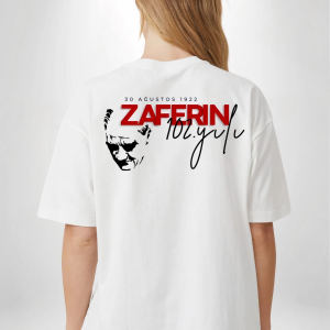 30 Ağustos Zafer Bayramı Atatürk Temalı Oversize Bisiklet Yaka T-shirt – Beyaz