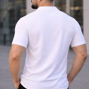 Erkek Waffle Kumaş Kısa Kollu Düğmeli Açık Yaka Regular Fit Gömlek – Beyaz