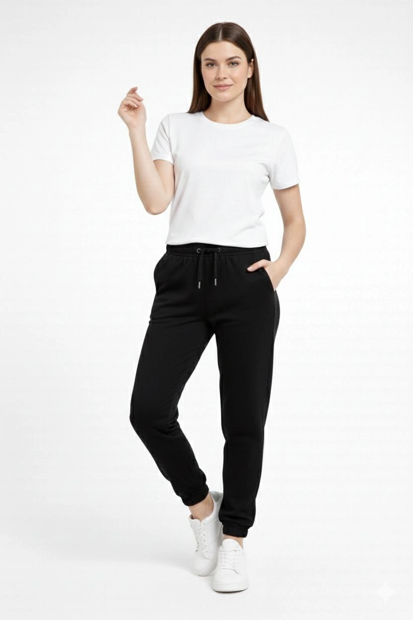 Kadın Jogger Eşofman Altı , Cepli, Paça Lastilkl ,Spor Pantolon – Siyah