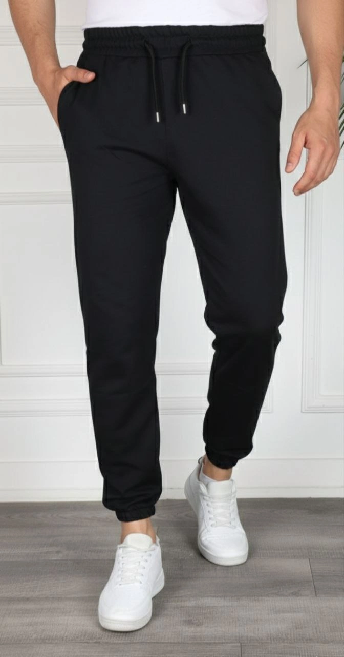 Erkek Jogger Eşofman Altı Cepli, Paça Lastikli , Spor Pantolon – Siyah