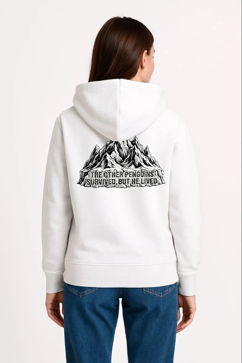 Kadın 3 İplik Pamuklu Kapüşonlu Hoodie Sweatshirt Nihilist Penguen Baskılı – Beyaz