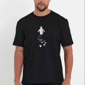 Erkek T-Shirt Nihilist Penguen Baskılı Bisiklet Yaka Kısa kol yazlık Tişört – Siyah