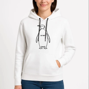 Kadın 3 İplik Pamuklu Kapüşonlu Hoodie Sweatshirt Nihilist Penguen Baskılı – Beyaz