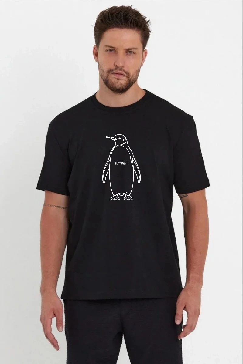 Erkek T-Shirt Nihilist Penguen Baskılı Bisiklet Yaka Kısa kol yazlık Tişört – Siyah