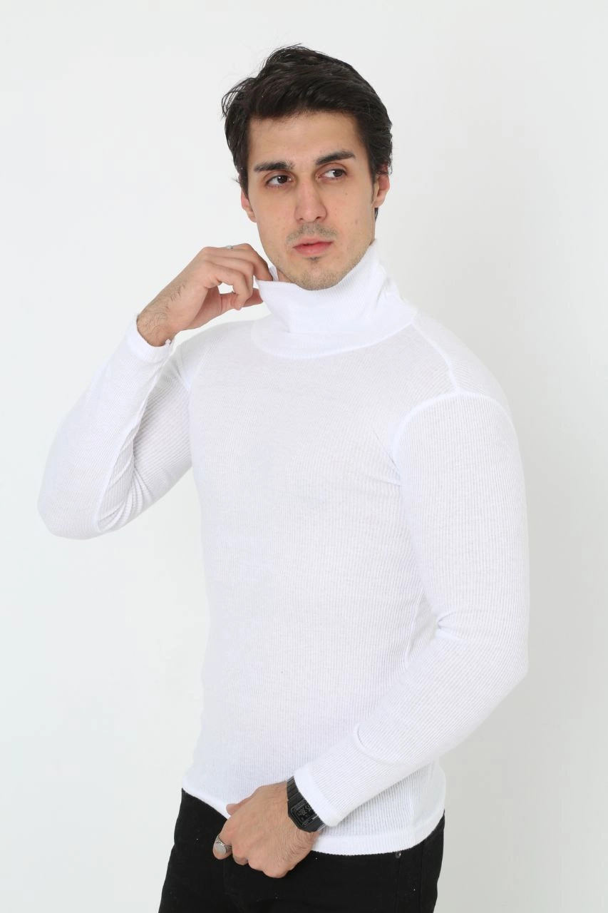 Erkek Fitilli Kaşkorse Kumaş Boğazlı Full Likralı Slimfit Body – Beyaz
