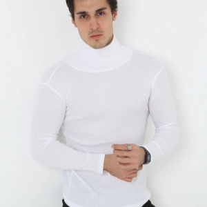 Erkek Fitilli Kaşkorse Kumaş Boğazlı Full Likralı Slimfit Body – Beyaz