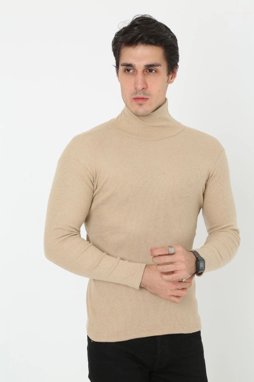 Erkek Fitilli Kaşkorse Kumaş Boğazlı Full Likralı Slimfit Body – Bej
