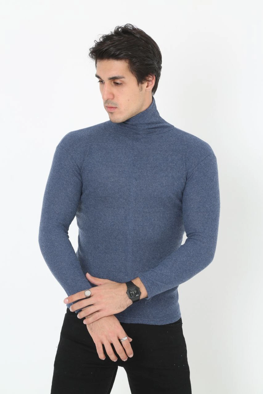 Erkek Fitilli Kaşkorse Kumaş Boğazlı Full Likralı Slimfit Body – İndigo