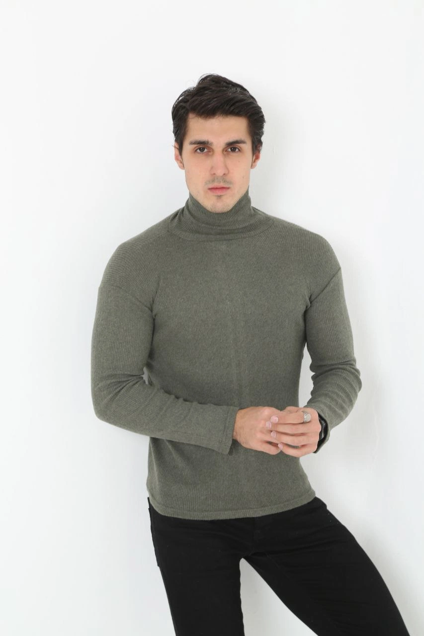 Erkek Fitilli Kaşkorse Kumaş Boğazlı Full Likralı Slimfit Body – Haki
