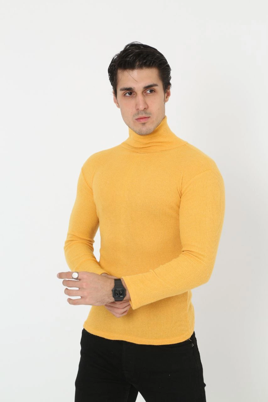 Erkek Fitilli Kaşkorse Kumaş Boğazlı Full Likralı Slimfit Body – Sarı