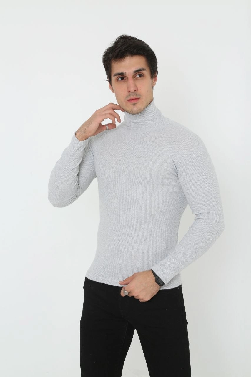 Erkek Fitilli Kaşkorse Kumaş Boğazlı Full Likralı Slimfit Body – Gri