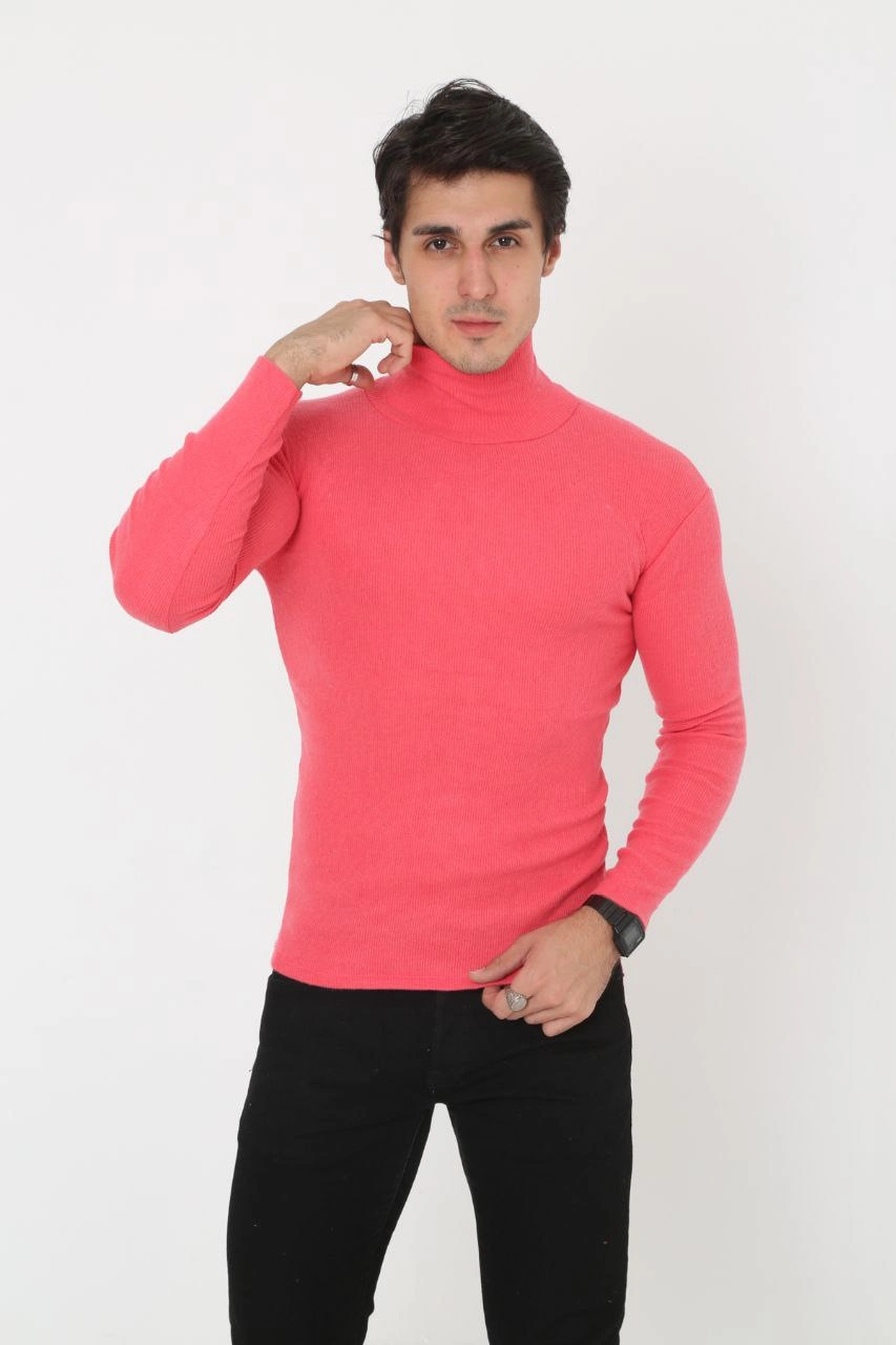 Erkek Fitilli Kaşkorse Kumaş Boğazlı Full Likralı Slimfit Body – Pembe
