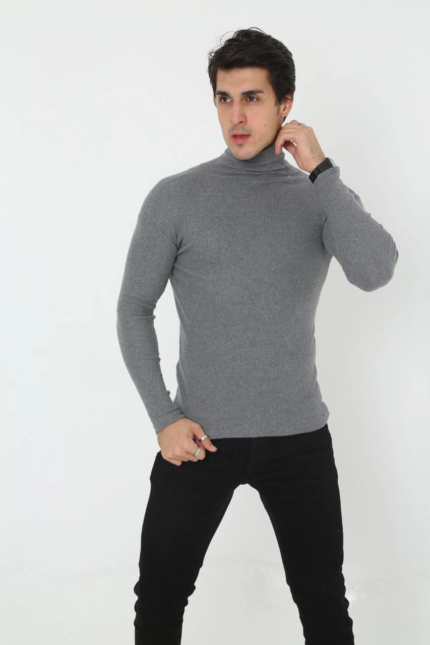 Erkek Fitilli Kaşkorse Kumaş Boğazlı Full Likralı Slimfit Body – Füme