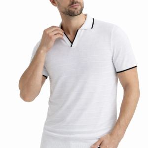 Erkek Kısa kol Fitilli Triko Polo Yaka Düğmesiz T-shirt 2’li Set Beyaz-Mint Yeşili