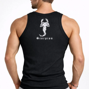 Erkek Fitilli Atlet Sıfır Yaka Slim Fit Arka Baskılı Spor Atlet – Siyah