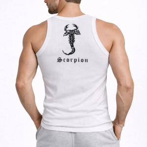 Erkek Fitilli Atlet Sıfır Yaka Slim Fit Arka Baskılı Spor Atlet – Beyaz