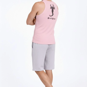 Erkek Fitilli Atlet Sıfır Yaka Slim Fit Arka Baskılı Spor Atlet – Pembe