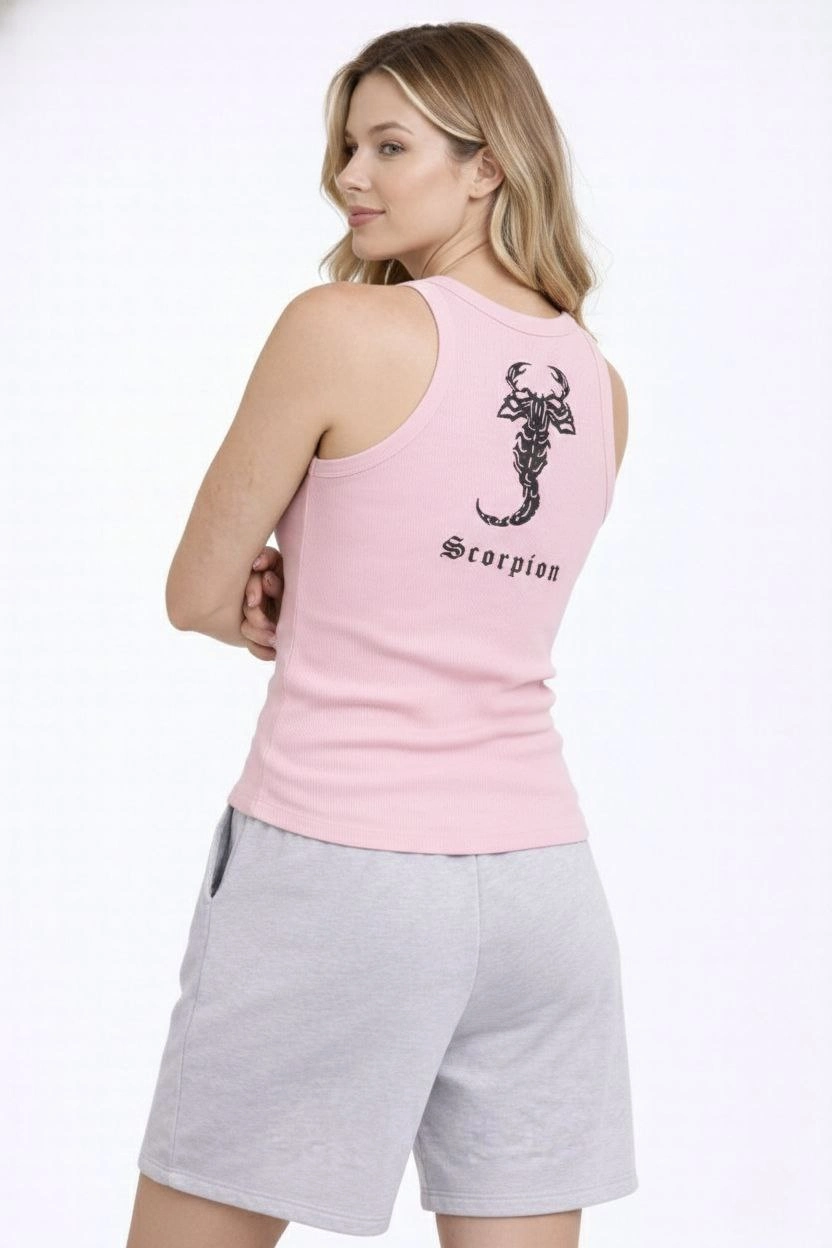 Kadın Fitilli Atlet Sıfır Yaka Slim Fit Arka Baskılı Spor Atlet – Pembe