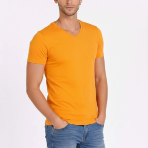 Erkek Body T-shirt V Yaka Slim Fit Likralı Kısa kol Tişört – Sarı