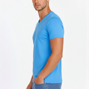 Erkek Body T-shirt V Yaka Slim Fit Likralı Kısa kol Tişört – Açık Mavi