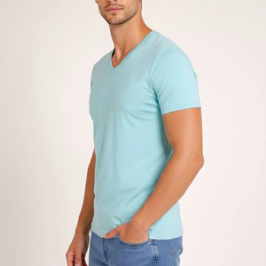 Erkek Body T-shirt V Yaka Slim Fit Likralı Kısa kol Tişört – Turkuvaz