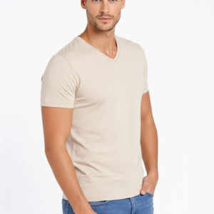 Erkek Body T-shirt V Yaka Slim Fit Likralı Kısa kol Tişört – Taş