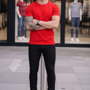 Erkek Body Tişört Bisiklet Yaka Slim Fit Likralı T-Shirt – Kırmızı