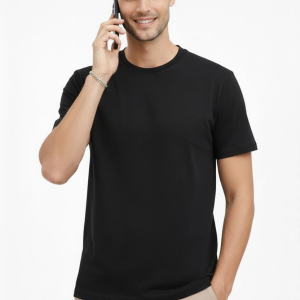 Erkek Bisiklet Yaka Yazlık Kısa kol Düz Tişört Regular Kalıp T-shirt – Siyah