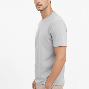 Erkek Bisiklet Yaka Yazlık Kısa kol Düz Tişört Regular Kalıp T-shirt – Gri