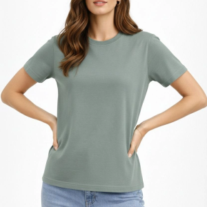 Kadın Bisiklet Yaka Yazlık Kısa kol Düz Tişört Regular Kalıp T-shirt – Mint Yeşili
