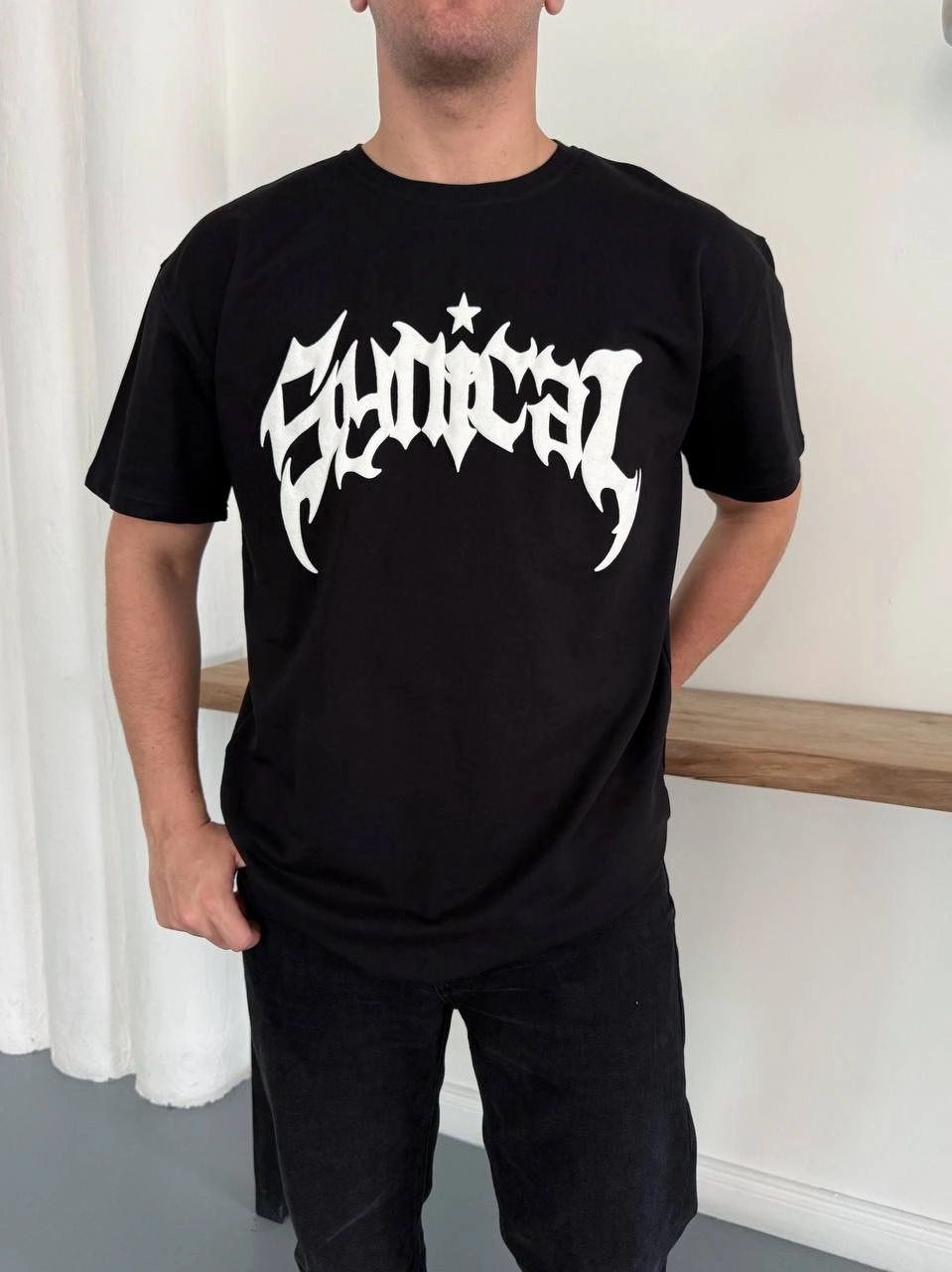 Erkek Kısa Kol Yazlık Tişört Bisiklet Yaka Baskılı Oversize T-Shirt – Siyah