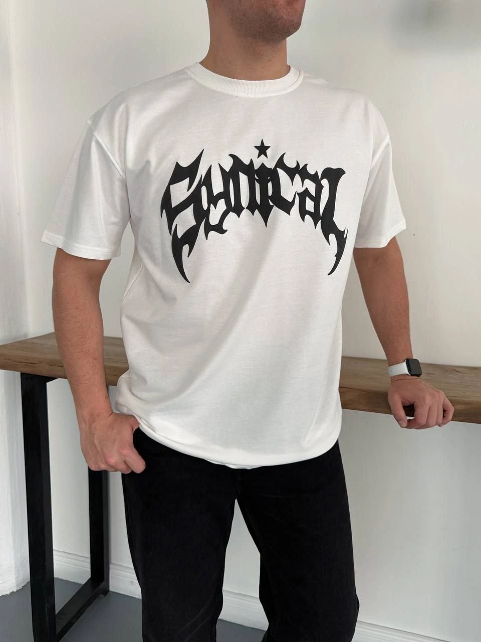 Erkek Kısa Kol Yazlık Tişört Bisiklet Yaka Baskılı Oversize T-Shirt – Beyaz