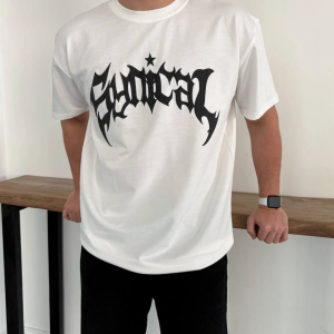 Erkek Kısa Kol Yazlık Tişört Bisiklet Yaka Baskılı Oversize T-Shirt – Beyaz