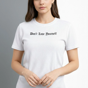 Kadın Wafıl Kumaş Tişört Regular Kalıp Bisiklet Yaka Baskılı T-Shirt – Beyaz