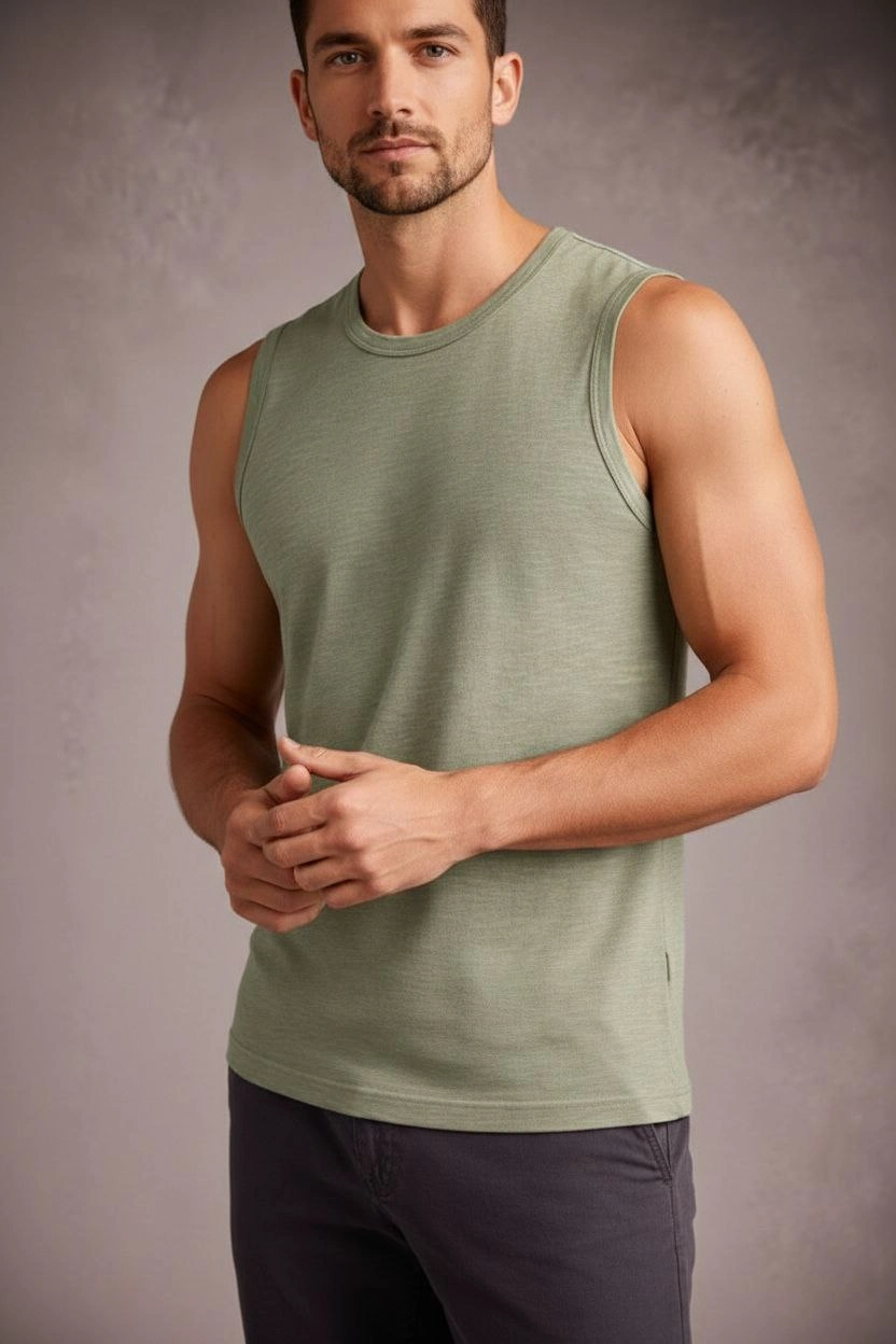 Erkek Flamlı Kumaş Kolsuz Atlet Günlük Fitness Spor T-Shirt – Mint Yeşili