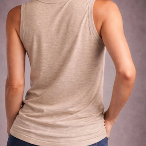 Kadın Flamlı Kumaş Kolsuz Atlet Günlük Fitness Spor T-Shirt – Taş