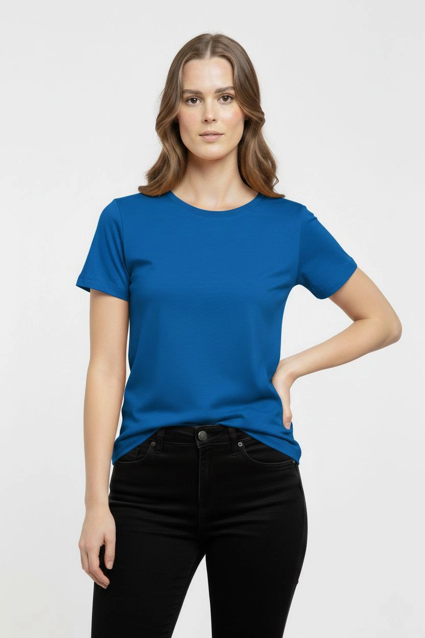 Kadın T-Shirt Bisiklet Yaka Slim Fit Likralı Tişört Yazlık Basic Body – İndigo