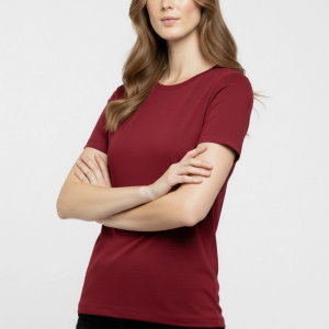Kadın T-Shirt Bisiklet Yaka Slim Fit Likralı Tişört Yazlık Basic Body – Bordo