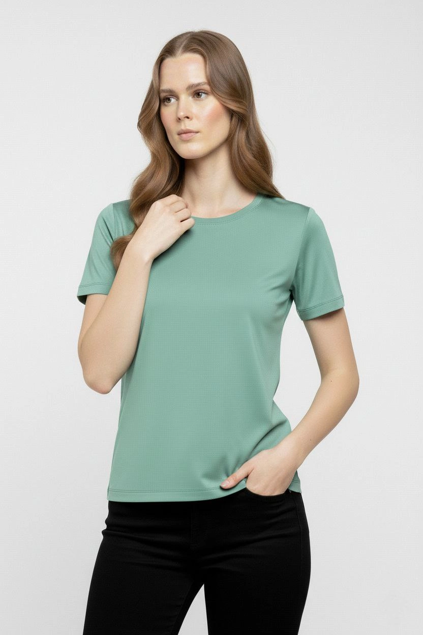 Kadın T-Shirt Bisiklet Yaka Slim Fit Likralı Tişört Yazlık Basic Body – Mint Yeşili