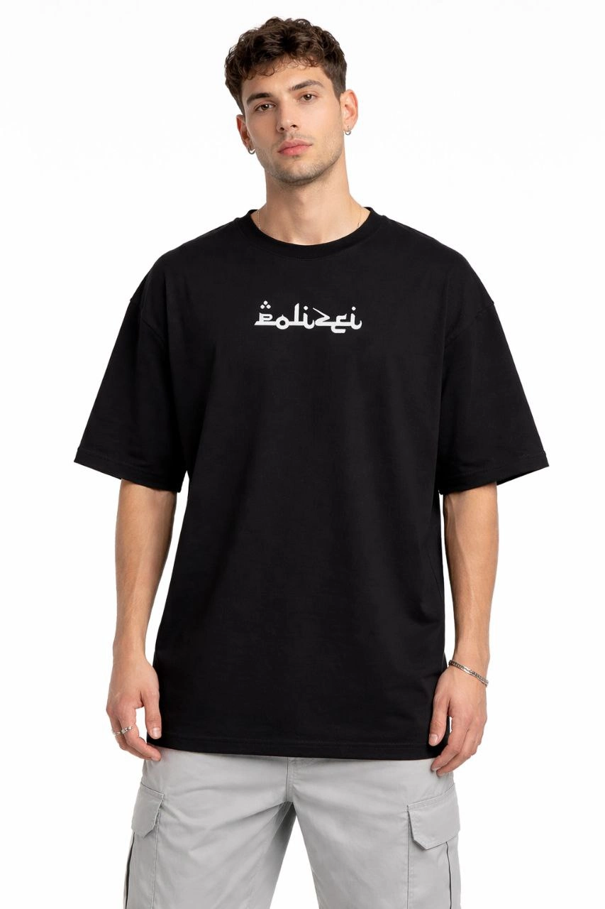 Erkek Kısa Kol Yazlık Tişört Bisiklet Yaka Baskılı Oversize T-Shirt – Siyah