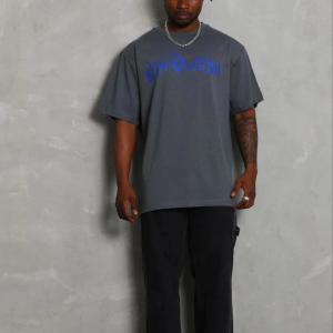 Erkek Baskılı T-Shirt Kısa Kol Bisiklet Yaka Regular Fit Tişört – Füme